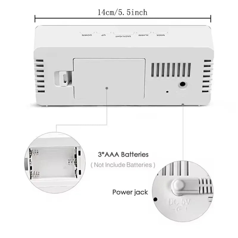 1Pc White Digital Clock LED Mirror Table Clock Snooze Display Time Night Light Desktop USB Alarm Clock Home Decor Desk Clock
