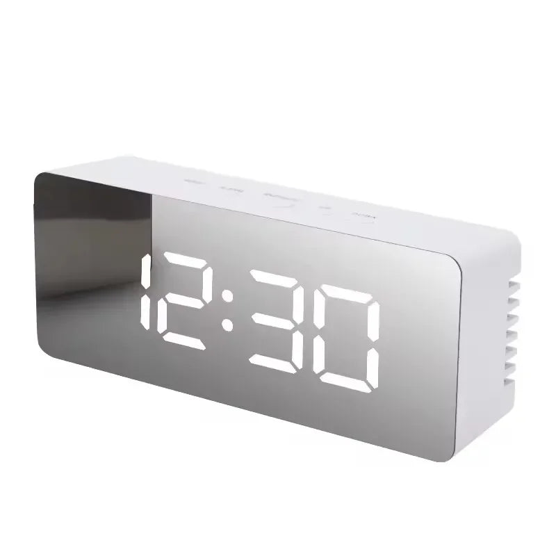 1Pc White Digital Clock LED Mirror Table Clock Snooze Display Time Night Light Desktop USB Alarm Clock Home Decor Desk Clock